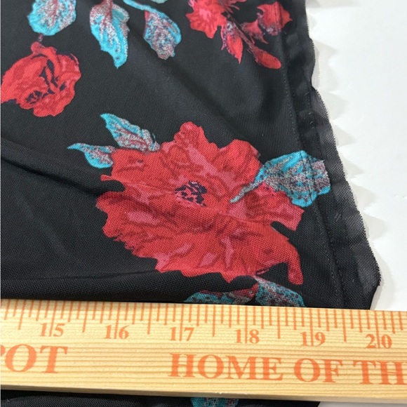 Free People Carmel Black and Red Floral Mesh Stretchy Maxi Dress. Ruched Side. L - Picture 4 of 16